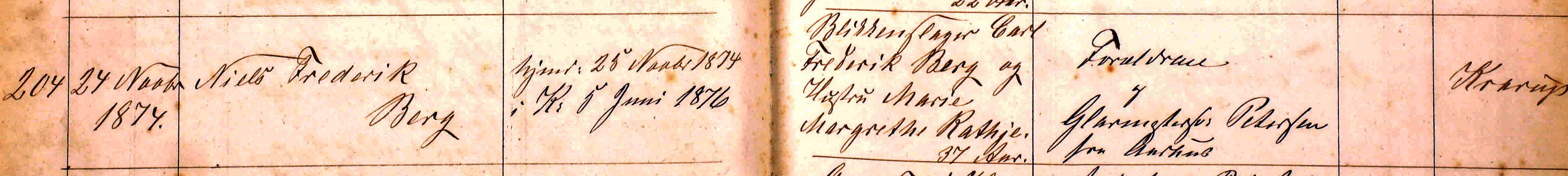 Udsnit af Sankt Mortens kirkebog, Carl Frederik Berg